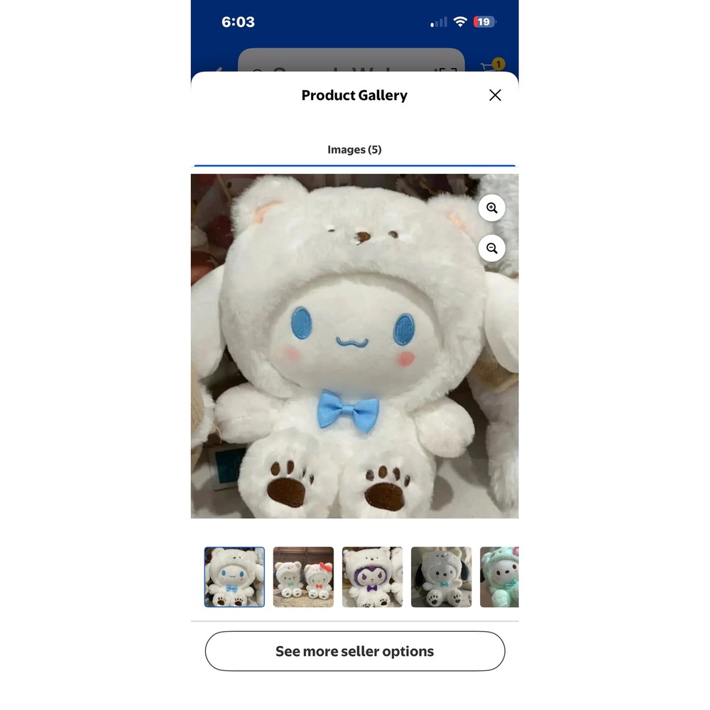 Sanrio Cinnamoroll Plush White Bear Costume Hooded Stuffed Animal Blue Bow Tie